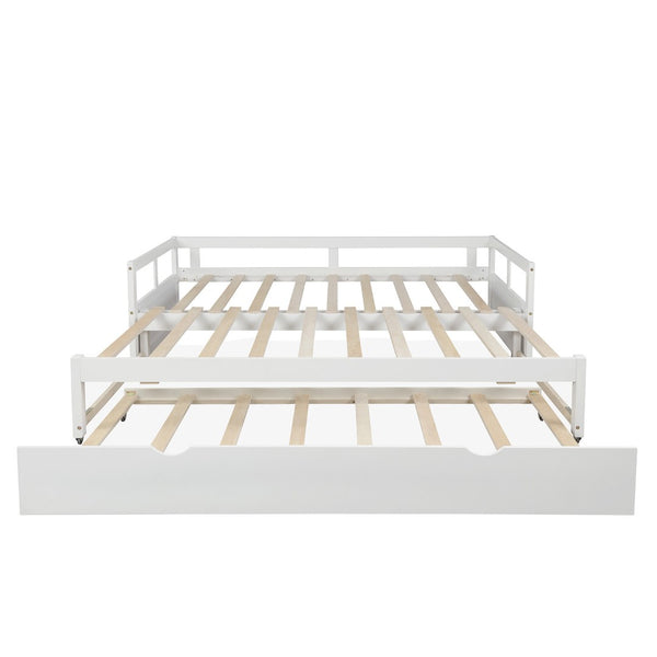 HomeRoots White Wood Twin Daybed Frame with Trundle - Elegant Space-Saving Solution for Stylish Bedrooms & More 606836