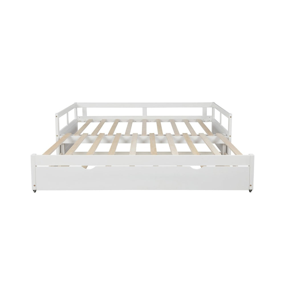 HomeRoots White Wood Twin Daybed Frame with Trundle - Elegant Space-Saving Solution for Stylish Bedrooms & More 606836