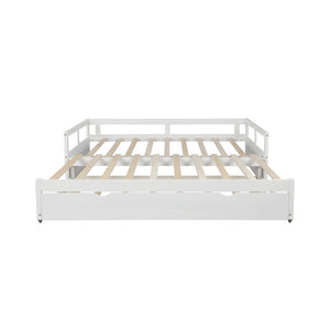 HomeRoots White Wood Twin Daybed Frame with Trundle - Elegant Space-Saving Solution for Stylish Bedrooms & More 606836