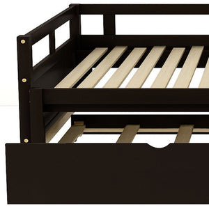 HomeRoots Espresso Twin Daybed Frame with Trundle - Stylish Solid Wood Design for Space-Saving Comfort & Support 606837