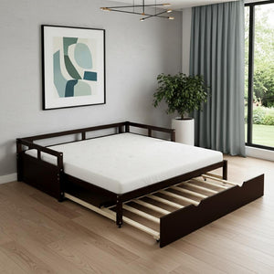 HomeRoots Espresso Twin Daybed Frame with Trundle - Stylish Solid Wood Design for Space-Saving Comfort & Support 606837