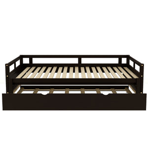 HomeRoots Espresso Twin Daybed Frame with Trundle - Stylish Solid Wood Design for Space-Saving Comfort & Support 606837