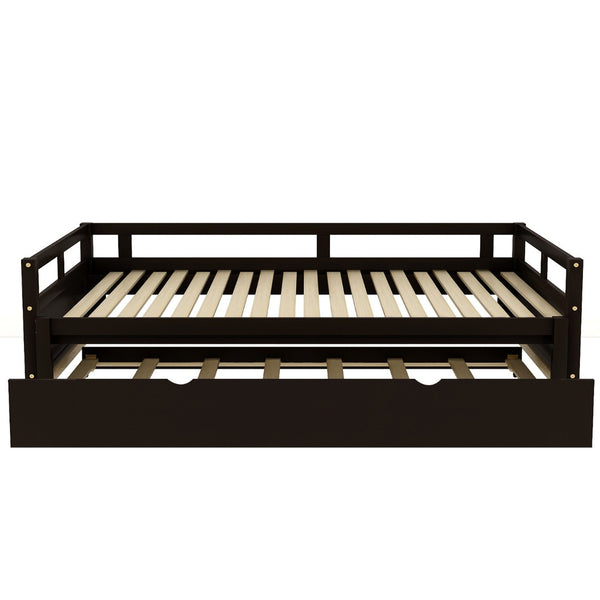 HomeRoots Espresso Twin Daybed Frame with Trundle - Stylish Solid Wood Design for Space-Saving Comfort & Support 606837