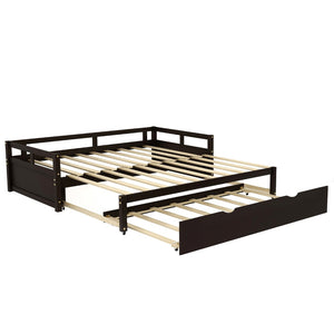 HomeRoots Espresso Twin Daybed Frame with Trundle - Stylish Solid Wood Design for Space-Saving Comfort & Support 606837