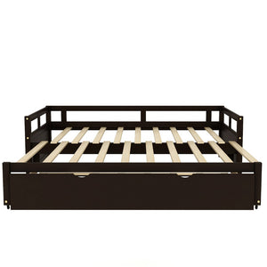 HomeRoots Espresso Twin Daybed Frame with Trundle - Stylish Solid Wood Design for Space-Saving Comfort & Support 606837