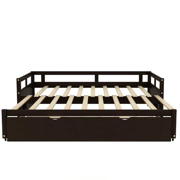 HomeRoots Espresso Twin Daybed Frame with Trundle - Stylish Solid Wood Design for Space-Saving Comfort & Support 606837
