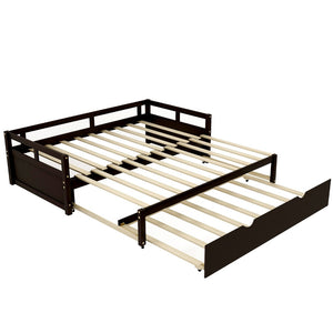 HomeRoots Espresso Twin Daybed Frame with Trundle - Stylish Solid Wood Design for Space-Saving Comfort & Support 606837