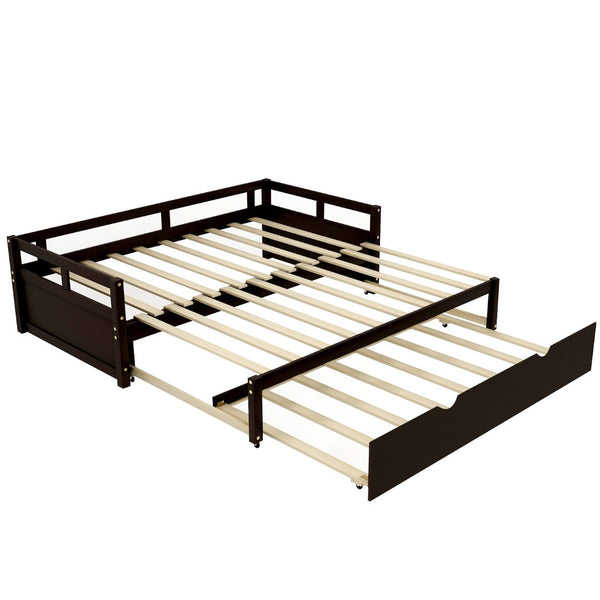 HomeRoots Espresso Twin Daybed Frame with Trundle - Stylish Solid Wood Design for Space-Saving Comfort & Support 606837