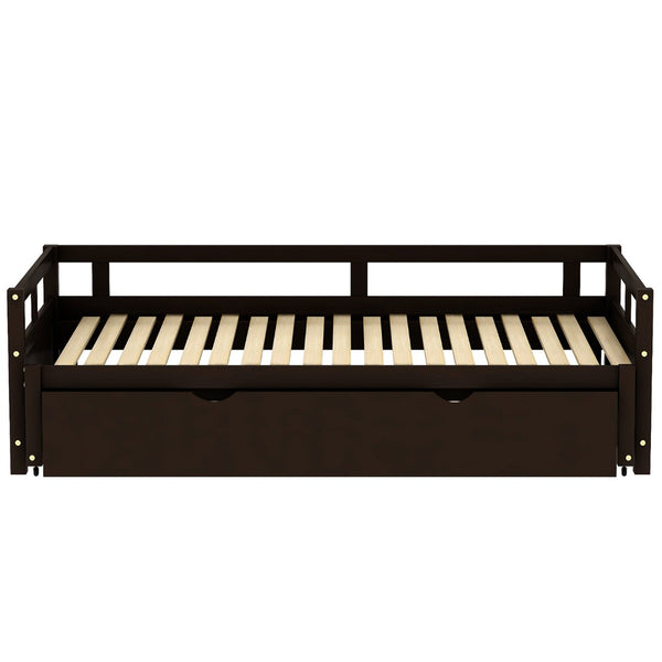 HomeRoots Espresso Twin Daybed Frame with Trundle - Stylish Solid Wood Design for Space-Saving Comfort & Support 606837