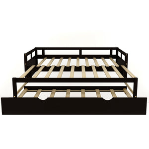 HomeRoots Espresso Twin Daybed Frame with Trundle - Stylish Solid Wood Design for Space-Saving Comfort & Support 606837