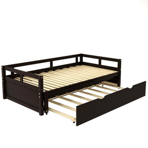 HomeRoots Espresso Twin Daybed Frame with Trundle - Stylish Solid Wood Design for Space-Saving Comfort & Support 606837