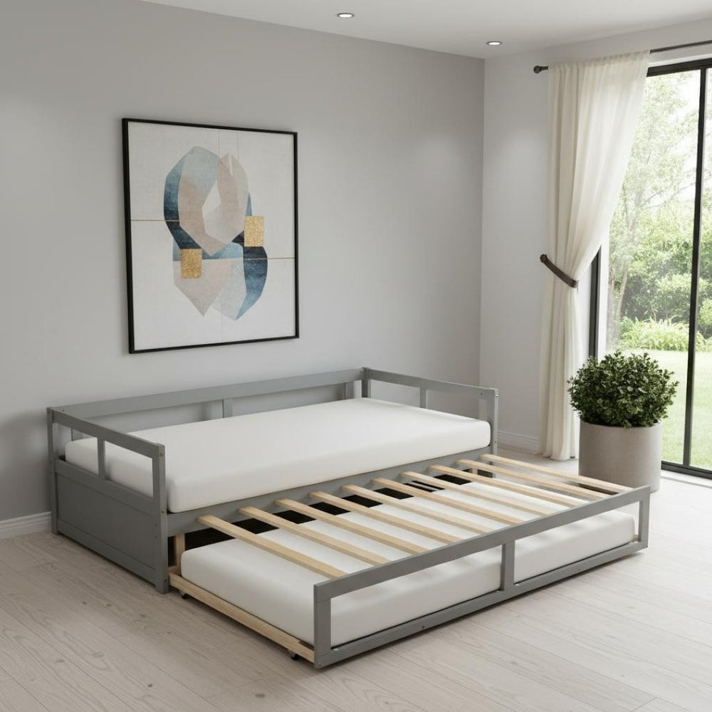 HomeRoots Gray Wood Twin Daybed Frame with Storage Drawers - Modern Space-Saving Solution for Any Room 606838