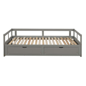 HomeRoots Gray Wood Twin Daybed Frame with Storage Drawers - Modern Space-Saving Solution for Any Room 606838