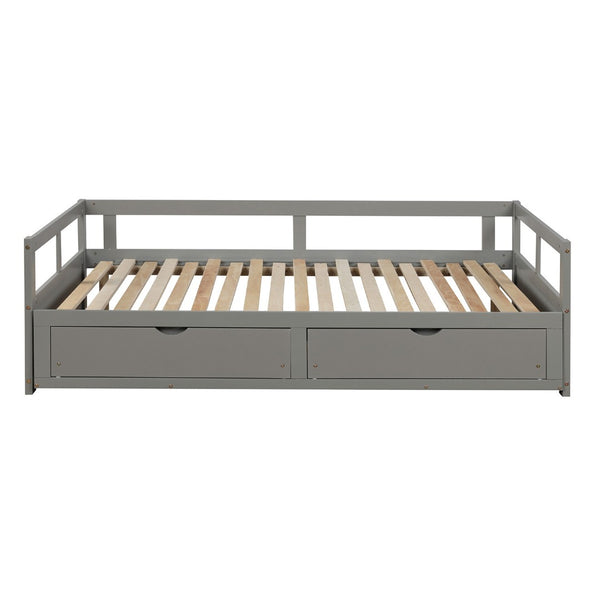 HomeRoots Gray Wood Twin Daybed Frame with Storage Drawers - Modern Space-Saving Solution for Any Room 606838