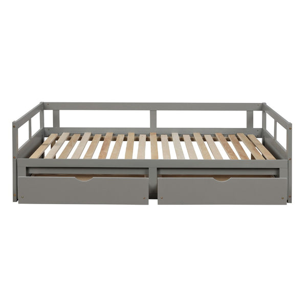 HomeRoots Gray Wood Twin Daybed Frame with Storage Drawers - Modern Space-Saving Solution for Any Room 606838
