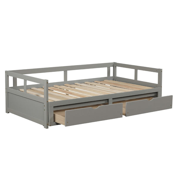 HomeRoots Gray Wood Twin Daybed Frame with Storage Drawers - Modern Space-Saving Solution for Any Room 606838