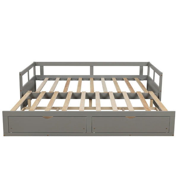 HomeRoots Gray Wood Twin Daybed Frame with Storage Drawers - Modern Space-Saving Solution for Any Room 606838
