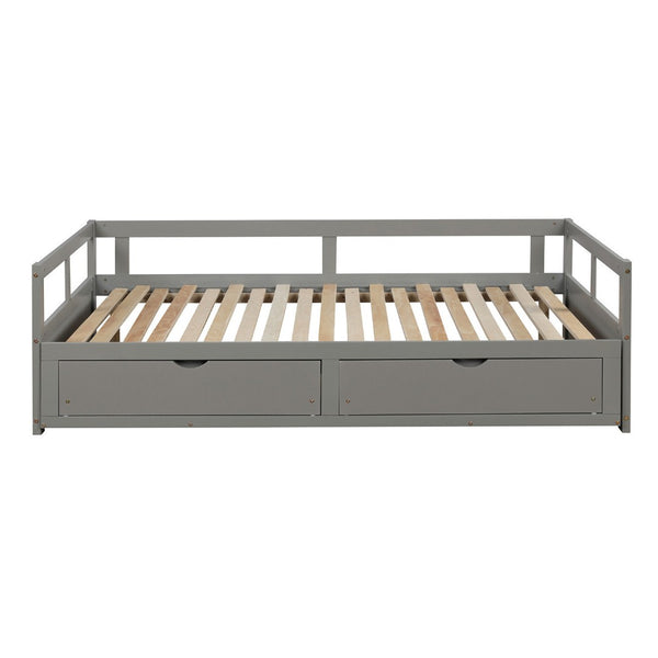 HomeRoots Gray Wood Twin Daybed Frame with Storage Drawers - Modern Space-Saving Solution for Any Room 606838