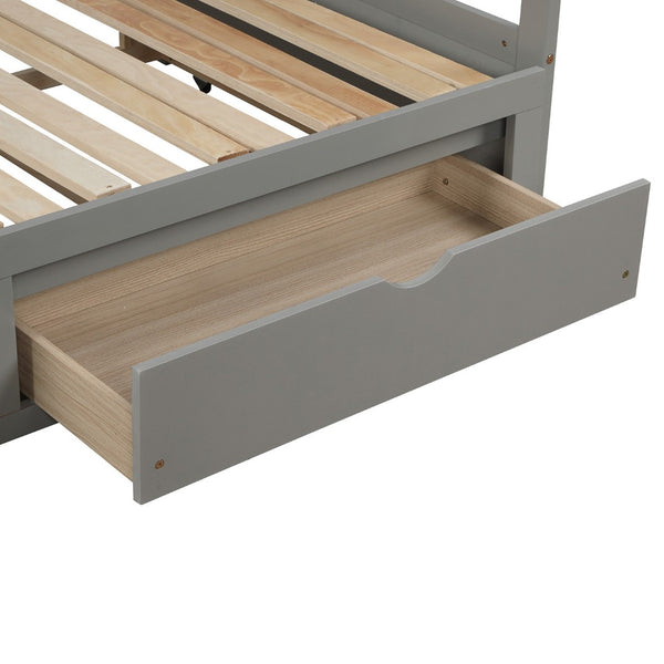 HomeRoots Gray Wood Twin Daybed Frame with Storage Drawers - Modern Space-Saving Solution for Any Room 606838