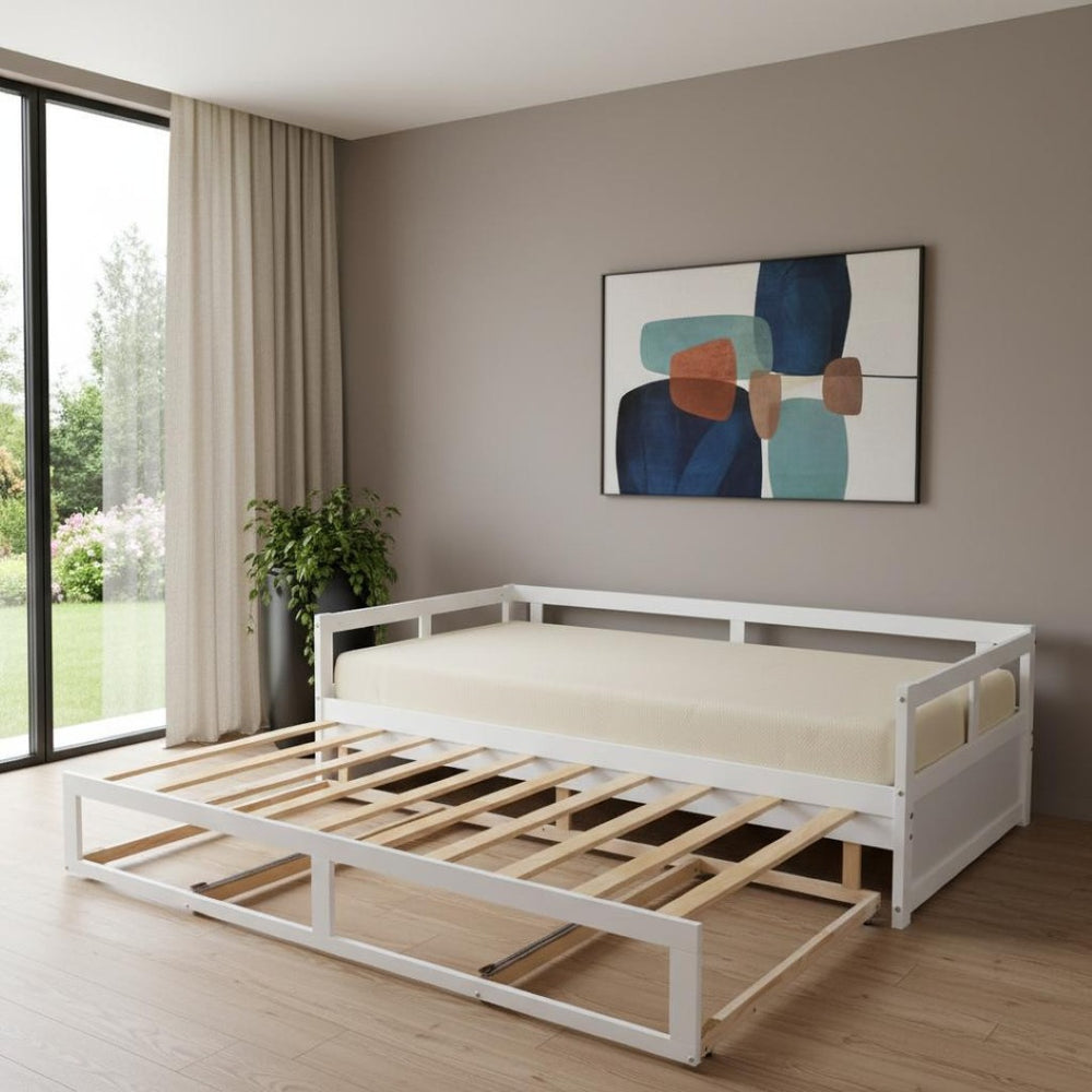 HomeRoots White Wood Twin Daybed Frame with Storage Drawers – Elegant Design for Small Spaces & Guest Rooms 606839