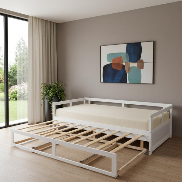 HomeRoots White Wood Twin Daybed Frame with Storage Drawers – Elegant Design for Small Spaces & Guest Rooms 606839