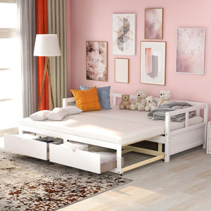 HomeRoots White Wood Twin Daybed Frame with Storage Drawers – Elegant Design for Small Spaces & Guest Rooms 606839