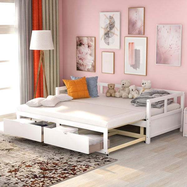 HomeRoots White Wood Twin Daybed Frame with Storage Drawers – Elegant Design for Small Spaces & Guest Rooms 606839
