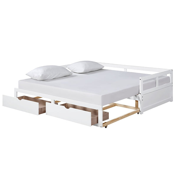 HomeRoots White Wood Twin Daybed Frame with Storage Drawers – Elegant Design for Small Spaces & Guest Rooms 606839