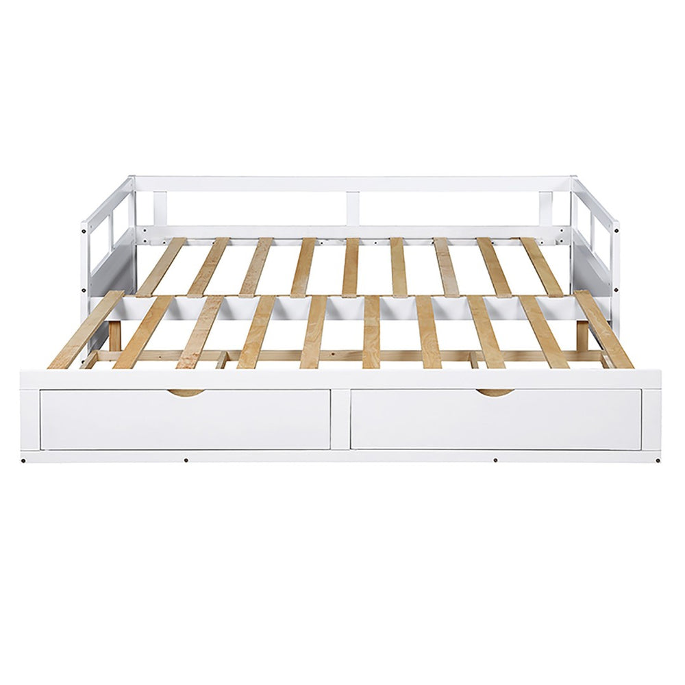 HomeRoots White Wood Twin Daybed Frame with Storage Drawers – Elegant Design for Small Spaces & Guest Rooms 606839