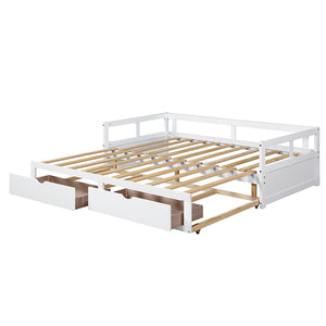 HomeRoots White Wood Twin Daybed Frame with Storage Drawers – Elegant Design for Small Spaces & Guest Rooms 606839