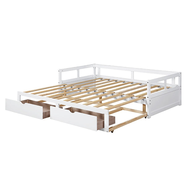 HomeRoots White Wood Twin Daybed Frame with Storage Drawers – Elegant Design for Small Spaces & Guest Rooms 606839