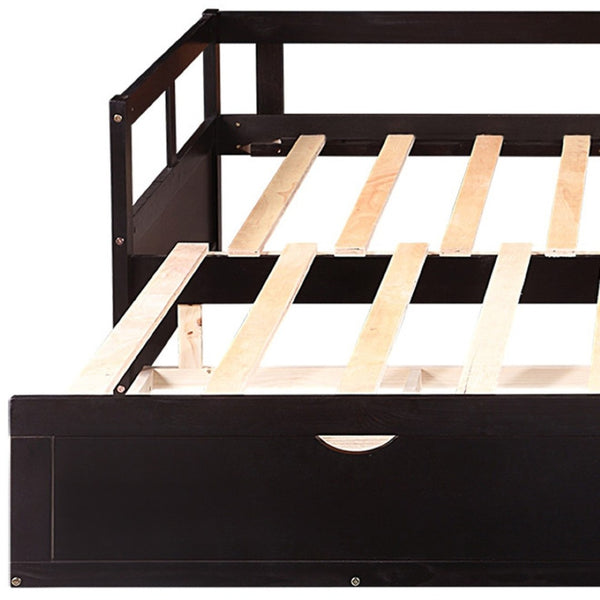 HomeRoots Espresso Twin Day Bed with Trundle & Drawers - Stylish, Space-Saving Furniture for Any Room! 606840