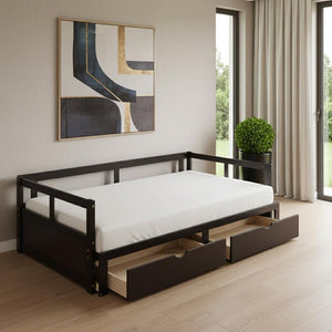 HomeRoots Espresso Twin Day Bed with Trundle & Drawers - Stylish, Space-Saving Furniture for Any Room! 606840