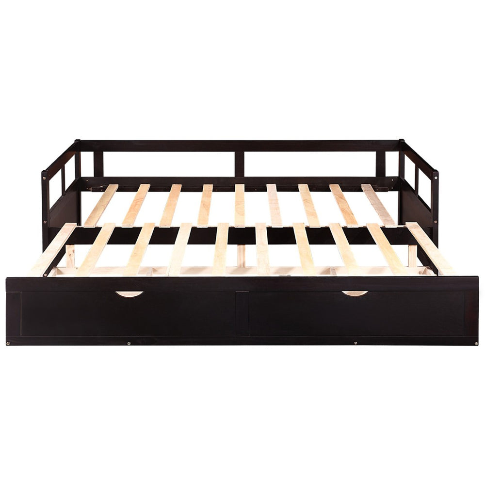 HomeRoots Espresso Twin Day Bed with Trundle & Drawers - Stylish, Space-Saving Furniture for Any Room! 606840