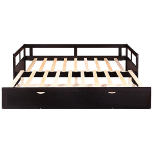HomeRoots Espresso Twin Day Bed with Trundle & Drawers - Stylish, Space-Saving Furniture for Any Room! 606840