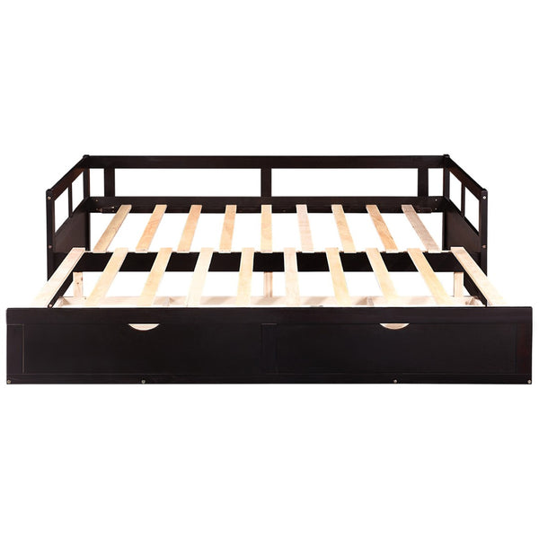 HomeRoots Espresso Twin Day Bed with Trundle & Drawers - Stylish, Space-Saving Furniture for Any Room! 606840