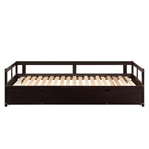 HomeRoots Espresso Twin Day Bed with Trundle & Drawers - Stylish, Space-Saving Furniture for Any Room! 606840