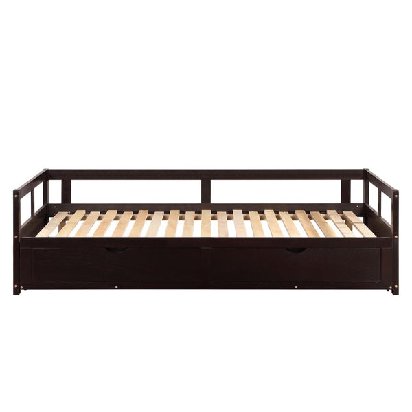 HomeRoots Espresso Twin Day Bed with Trundle & Drawers - Stylish, Space-Saving Furniture for Any Room! 606840