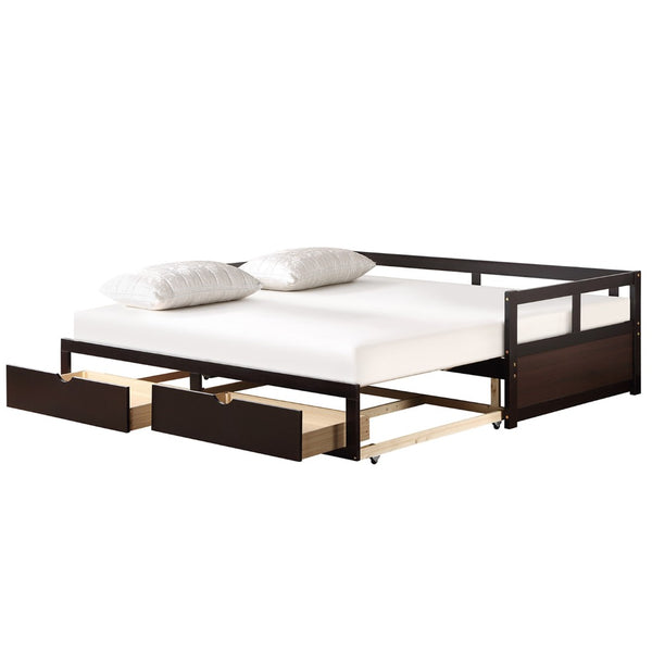 HomeRoots Espresso Twin Day Bed with Trundle & Drawers - Stylish, Space-Saving Furniture for Any Room! 606840