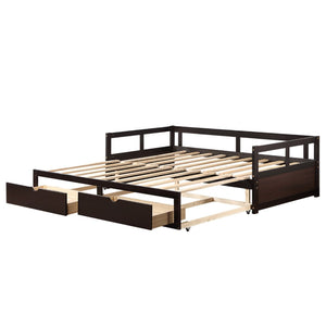 HomeRoots Espresso Twin Day Bed with Trundle & Drawers - Stylish, Space-Saving Furniture for Any Room! 606840