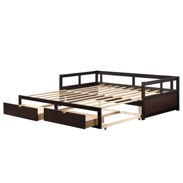 HomeRoots Espresso Twin Day Bed with Trundle & Drawers - Stylish, Space-Saving Furniture for Any Room! 606840