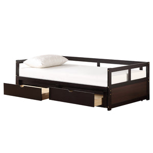 HomeRoots Espresso Twin Day Bed with Trundle & Drawers - Stylish, Space-Saving Furniture for Any Room! 606840