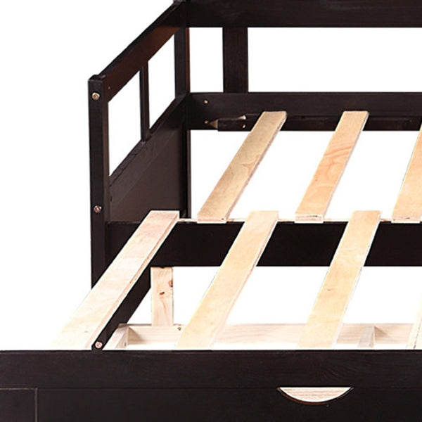 HomeRoots Espresso Twin Day Bed with Trundle & Drawers - Stylish, Space-Saving Furniture for Any Room! 606840