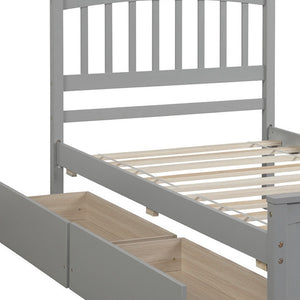 HomeRoots Gray Wood Twin Bed Frame with Built-in Drawers - Modern, Sturdy Design for Organized Spaces 606841