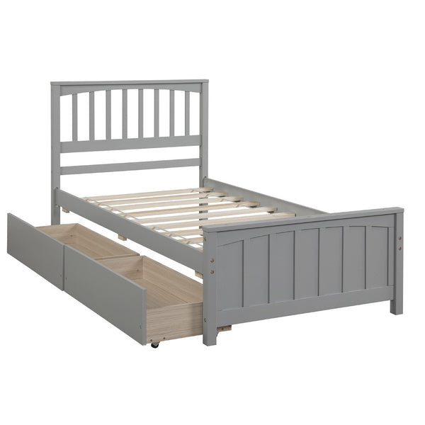 HomeRoots Gray Wood Twin Bed Frame with Built-in Drawers - Modern, Sturdy Design for Organized Spaces 606841
