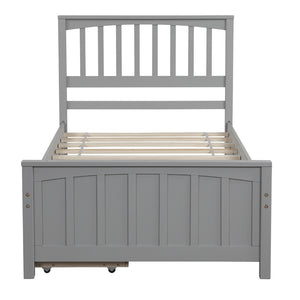 HomeRoots Gray Wood Twin Bed Frame with Built-in Drawers - Modern, Sturdy Design for Organized Spaces 606841