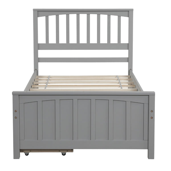 HomeRoots Gray Wood Twin Bed Frame with Built-in Drawers - Modern, Sturdy Design for Organized Spaces 606841
