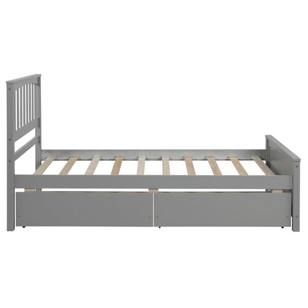HomeRoots Gray Wood Twin Bed Frame with Built-in Drawers - Modern, Sturdy Design for Organized Spaces 606841