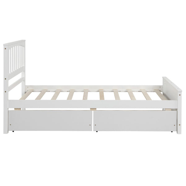 HomeRoots White Wood Twin Bed Frame with Space-Saving Drawers for Modern Bedrooms - Stylish and Sturdy Design 606842