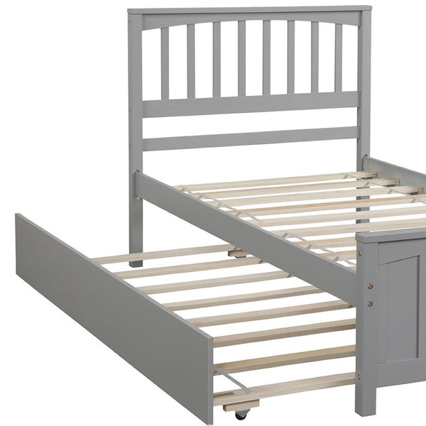 HomeRoots Gray Wood Twin Bed Frame with Convenient Trundle for Space-Saving Style in Kids' or Guest Rooms 606843